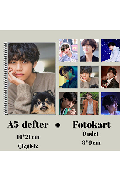 animeandyourworld V BTS Defter A5 boyutu + 9 adet fotokart seti