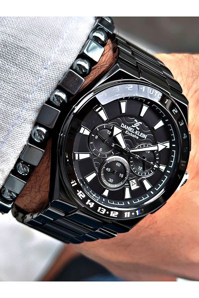 Daniel Klein Black Color Calendar Waterproof Men's Wristwatch - With Bracelet Gift