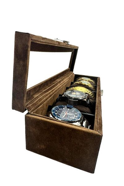 Dijital Çarşı Diji 5-Piece Watch Box - Coffee Color Alcantara Suede Watch Case