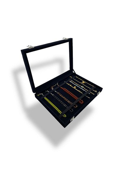 Dijital Çarşı Richbox Rosary Necklace Chain Bracelet Box Alcantara Black