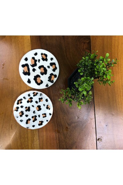 cuboo home Special Design Handmade Leopard Pattern Coasters - Set of 2