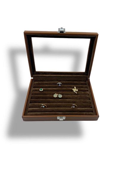 Dijital Çarşı Richbox Sausage Model Ring Cufflink Brooch Jewelry Box 18x24cm Tan