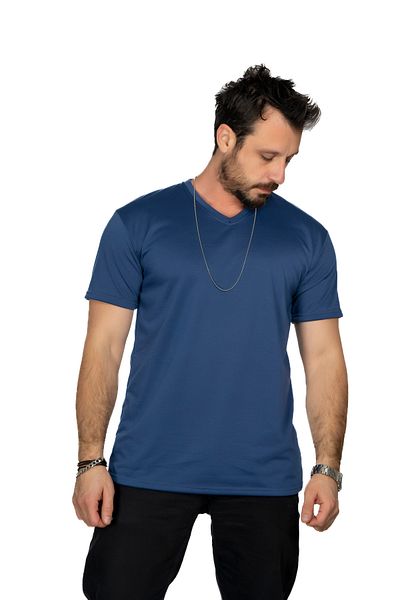 MAXI DRY Ανδρικό μπλουζάκι με λαιμόκοψη κατά της υπερβολικής εφίδρωσης, στεγανό από την υγρασία, διπλό στρώμα, μπλε ναυτικό
