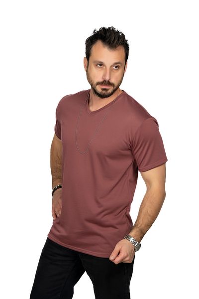 MAXI DRY Ανδρικό μπλουζάκι με λαιμόκοψη V - Υπερβολική εφίδρωση, ανθεκτικό στην υγρασία, διπλό στρώμα, δαμάσκηνο