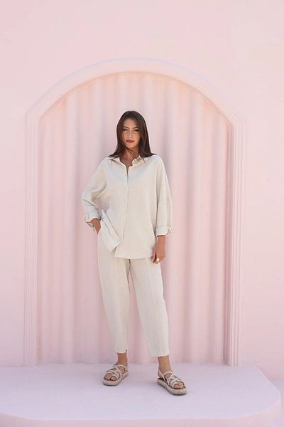 Laluvia Kamenná lněná košile, kalhoty Shalwar, horní a spodní sada