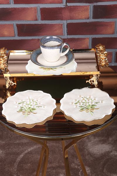 Bonny Home Daisy Cream 6 bucăți Cocktail Cafea Servețel de prezentare Maras Work Glaze Broderie Brodat Gardenia Bol de prezentare
