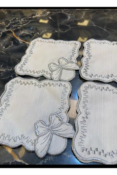 Bonny Home Butterfly Silver 6 piese Cocktail Cafea Servetel de prezentare Maras Work Glazing Broderie Brodat Suport prezentare Gardenia