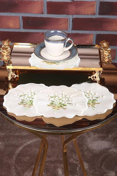 Bonny Home Daisy Cream 6 bucăți Cocktail Cafea Servețel de prezentare Maras Work Glaze Broderie Brodat Gardenia Bol de prezentare