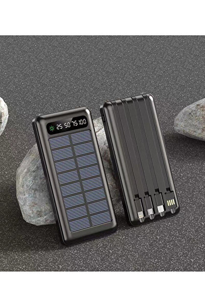 asua Solar 20.000 Mah Güneş Enerjili Led Işıklı Powerbank Şarj Aleti 2x Usb Ç...