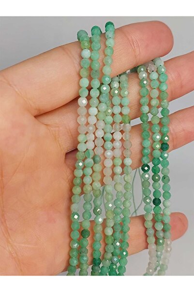 Yasamtohumu سلسلة من حجر الزمرد بقطع مصقول 3 مم (45910) نصف سلسلة (طولها 17 سم)