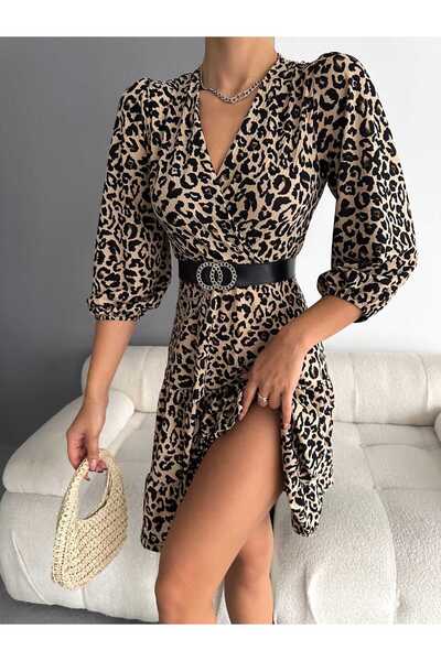 rengamoda Γυναικείο φόρεμα καμιζόλ με διπλό στήθος με στάμπα με ζώνη (πολύχρωμο)