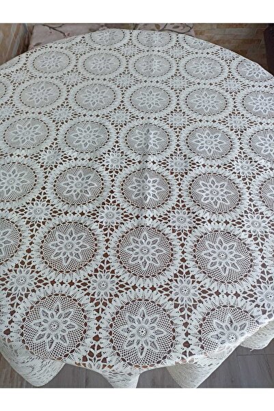 yukselhalimefrusat Dantel Görünümlü Şeffaf Kaplamalı Yuvarlak Pvc Masa Örtüsü