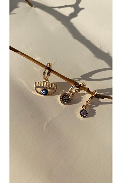 Glowear Atelier Göz Detaylı Zirkon Taşlı Üçlü Küpe Seti