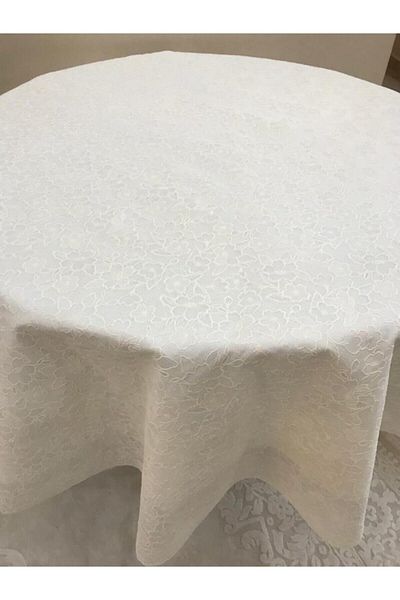 yukselhalimefrusat White Lace Themed Round PVC Tablecloth 150 cm Diameter