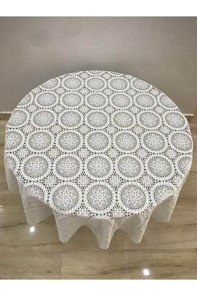 yukselhalimefrusat Round White Pvc Tablecloth 140cm Lace Variation