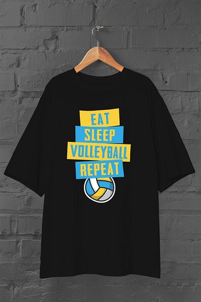 Pisa Art Eat Sleep Volleyball Repeat - Унисекс черна тениска с щампа за волейбол с голям размер