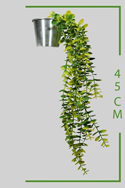 Lilac Home Yapay Çiçek Metal Saksıda Çakıl Taşı Detaylı Sarı - Yeşil Okaliptus Sarkıtı