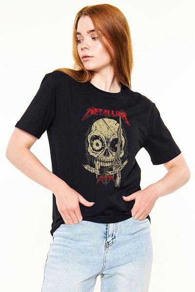 Pisa Art Унисекс черна тениска с шарка на Metallica