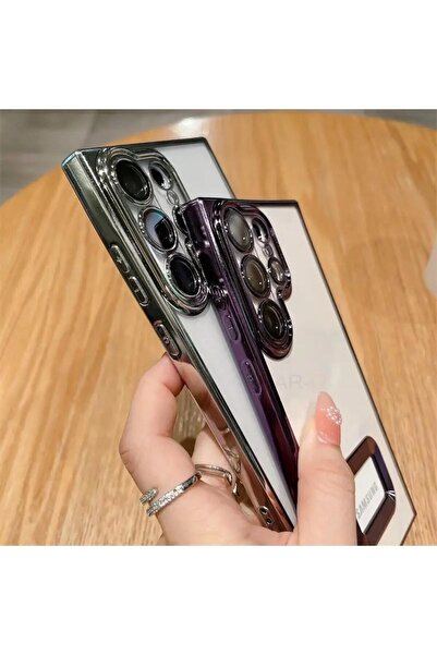 Rivor Samsung Galaxy S23 Ultra Kılıf Kamera Korumalı Kenarları Şeffaf Renkli Logo Gösteren Parlak Kapak