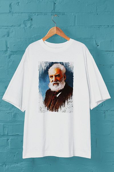 Pisa Art Tricou supradimensionat alb unisex cu model Alexander Graham Bell