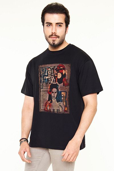 Pisa Art Lana Del Rey - Tricou oversize negru unisex cu imprimeu Ultraviolence