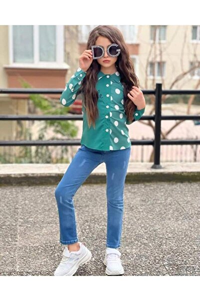 KOKOSH kız çocuk kot pantolon ve gömlek takımı