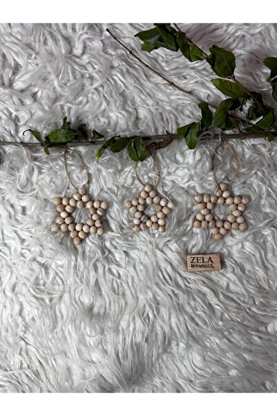 ZELA Set de 3 stele decorative din lemn cu margele - cu 5 si 6 colturi pentru...