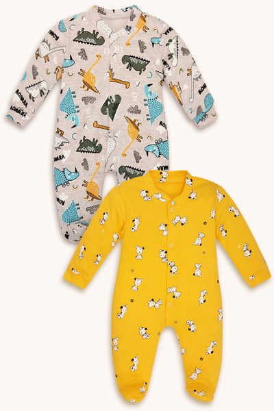 bebizu Çıtçıtlı Patikli Yavru Köpek Ve Dinazor Desenli 2li Tulum