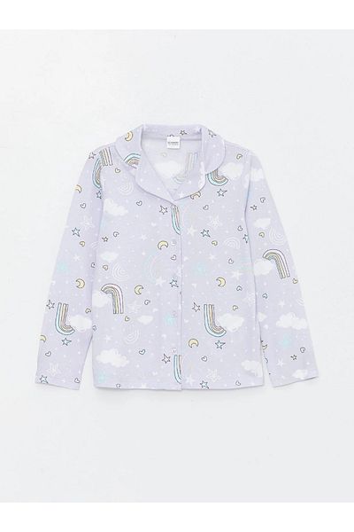 LC Waikiki Lcw Kids Girl's Patterned Shirt Collar Long Sleeve Pajamas Set