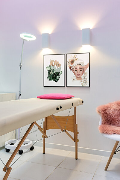 UON Güzellik Merkezi Kuaför Temalı Siyah Çerçeve Görünümlü 2 Parça Mdf Tablo ...