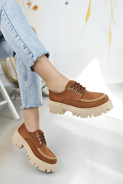 Entella Store Γυναικεία Loafer παπούτσια Tan Suede με κορδόνια
