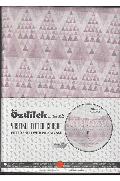 Özdilek Pink Ethnıca - 100% Cotton Ranforce, Fitted Elastic Padded Sheet Set 100 X 200