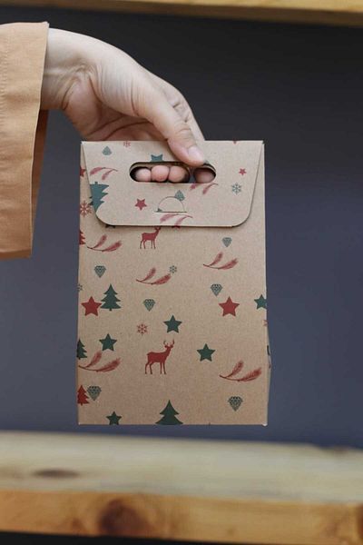 demontecraft Подаръчна опаковка Pelur Bag Подаръчна торбичка с шарка на елен, 3 броя, размер 21x14x6.5