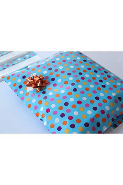 demontecraft Kendinden Yapışkanlı- Bantlı Hediye Paketi/poşeti, Mavi-renkli Puantiye 5 Adet (30x45cm )