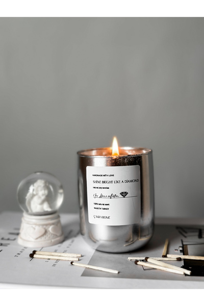 ÇAKRA Ayna Efekt Mirror Gümüş Kokulu Vegan Soya Cam Bardak Mum
