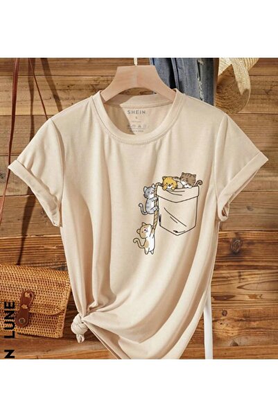 blausee wear Γυναικείο μπλουζάκι Black Cat Pocket με στάμπα Oversize