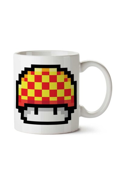 ART HEDİYE كوب سوبر ماريو ماشروم أصفر تشيكر بيكسل مطبوع على الجانبين