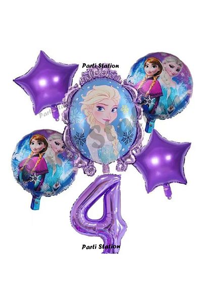 Parti Station 4 Years Old Elsa Frozen - Purple Frozen Balloon Set