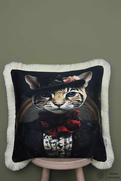 Alseko Concept Husă de pernă pătrată cu model de pisici, imprimată digital, 43x43cm, catifea