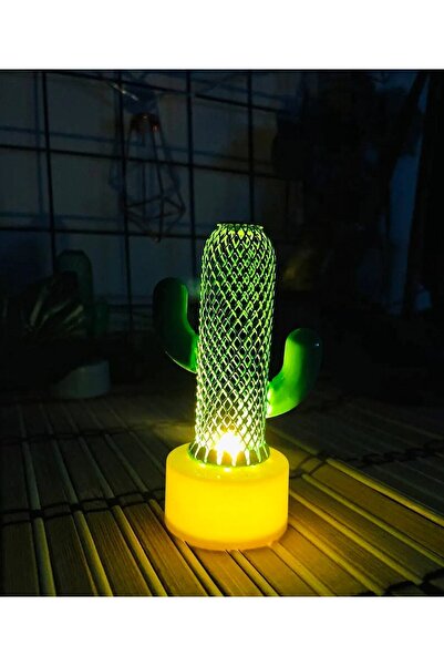 Genel Markalar Yeşil Şık Dekoratif Led Mini Kaktüs Gece Lambası 1 Adet
