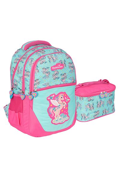 RKY SERENITY Rucsac și cutie de prânz pentru fete cu model unicorn roz - turcoaz