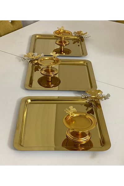 Elzem 2 MODELS 3-PIECE GOLD SQUARE PRESENTATION TABLE AND GOLD PASTA BUTTERFLY MODEL