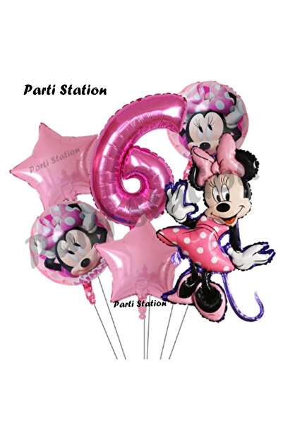Parti Station Minnie Mouse Konsept Doğum Günü Balon Set 6 Yaş Minnie Mouse Te...