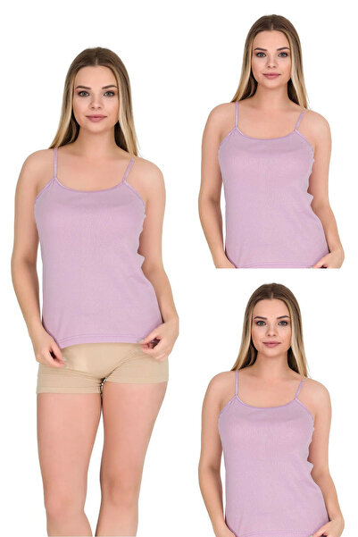 Berrak Kadın Lila Pamuklu İp Askılı Biyeli Ribana Atlet 3lü Paket