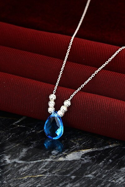 Bilsen Store 925 Ayar Gümüş Zincirli Dorissa Toplu Aquamarin Taşlı Damla Kolye
