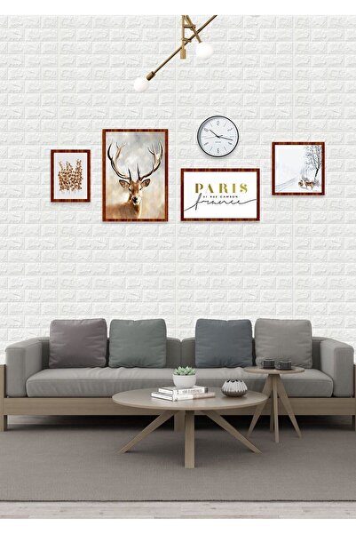 A'PIEU Kendinden Yapışkanlı Esnek Köpük Beyaz Taş Desen Duvar Kağıdı Paneli 50 X 30