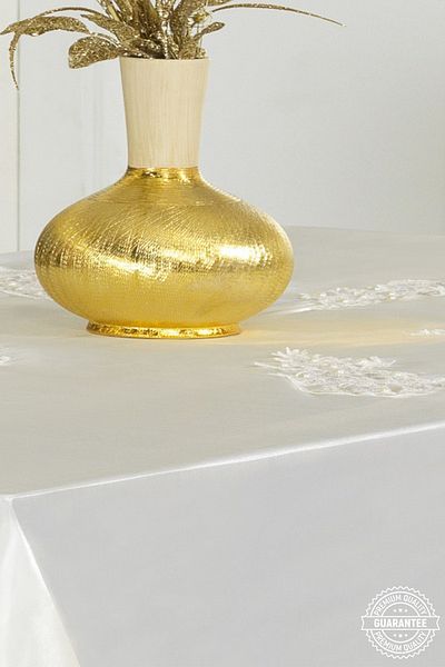Finezza Anjelica Luxury Pearl Ruched Monora Fabric White Tablecloth Rectangle 170x330 cm - 1020