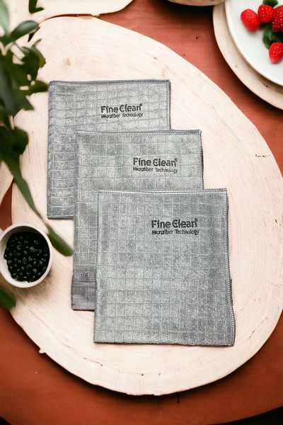 Fine Clean 3 Pieces Magic Microfiber Checkered Gray Kitchen Cloth Stain Resistant Miss Cleaning
