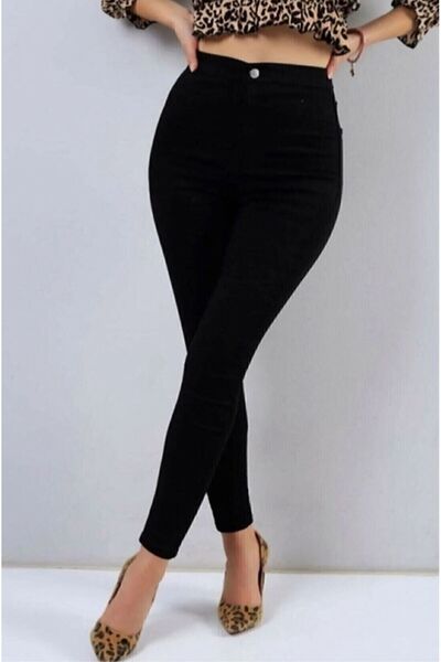 QİSSO Μαύρο Skinny Leg Skinny Fit Strechy Lycra ψηλόμεσο τζιν παντελόνι (μεγά...