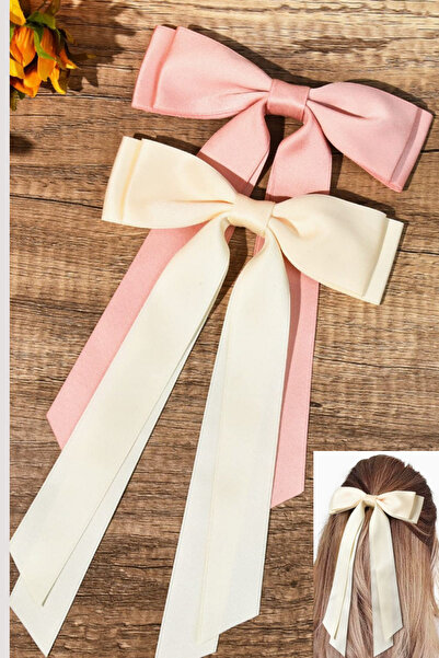 Diloshtrend Design Krem Rengi Fiyonk Model Otomat Klips Toka 1 Adet Çift Fiyonklu Çift Kuyruklu